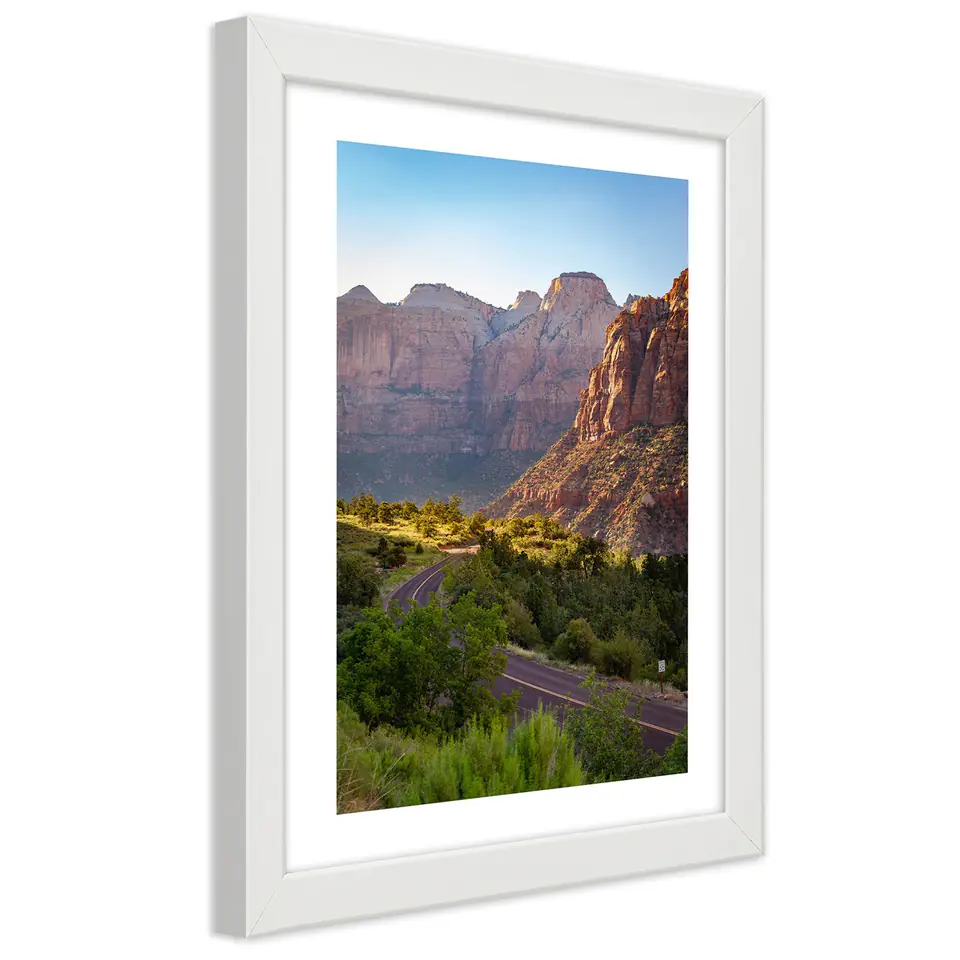 ⁨White framed poster, Mountain Road (Size 30x45)⁩ at Wasserman.eu