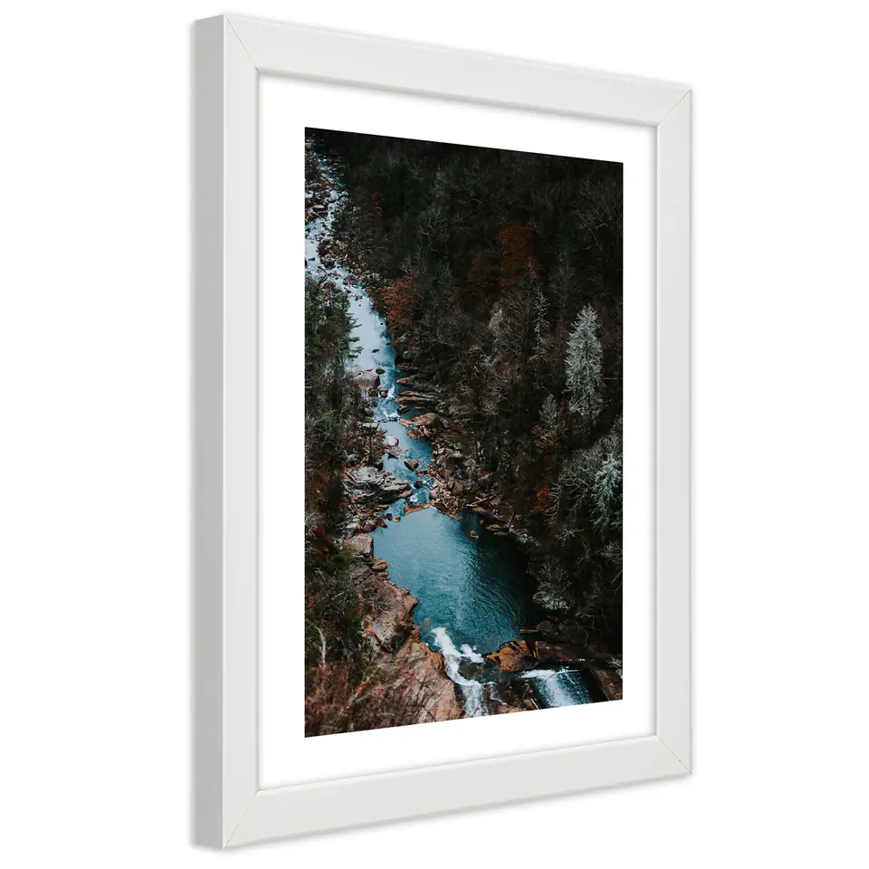 ⁨White frame poster, River in the forest (Size 20x30)⁩ at Wasserman.eu