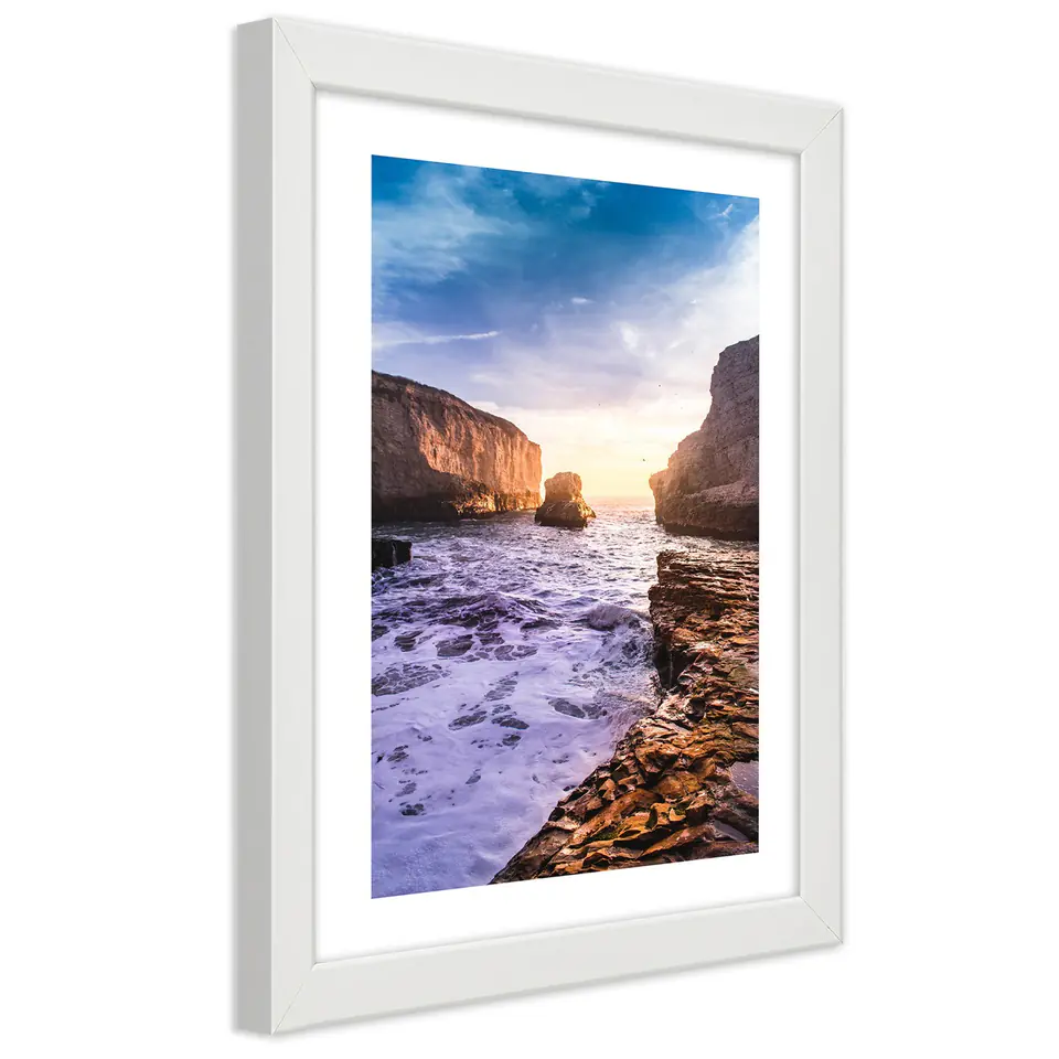 ⁨White frame poster, Ocean and Rocks (Size 20x30)⁩ at Wasserman.eu