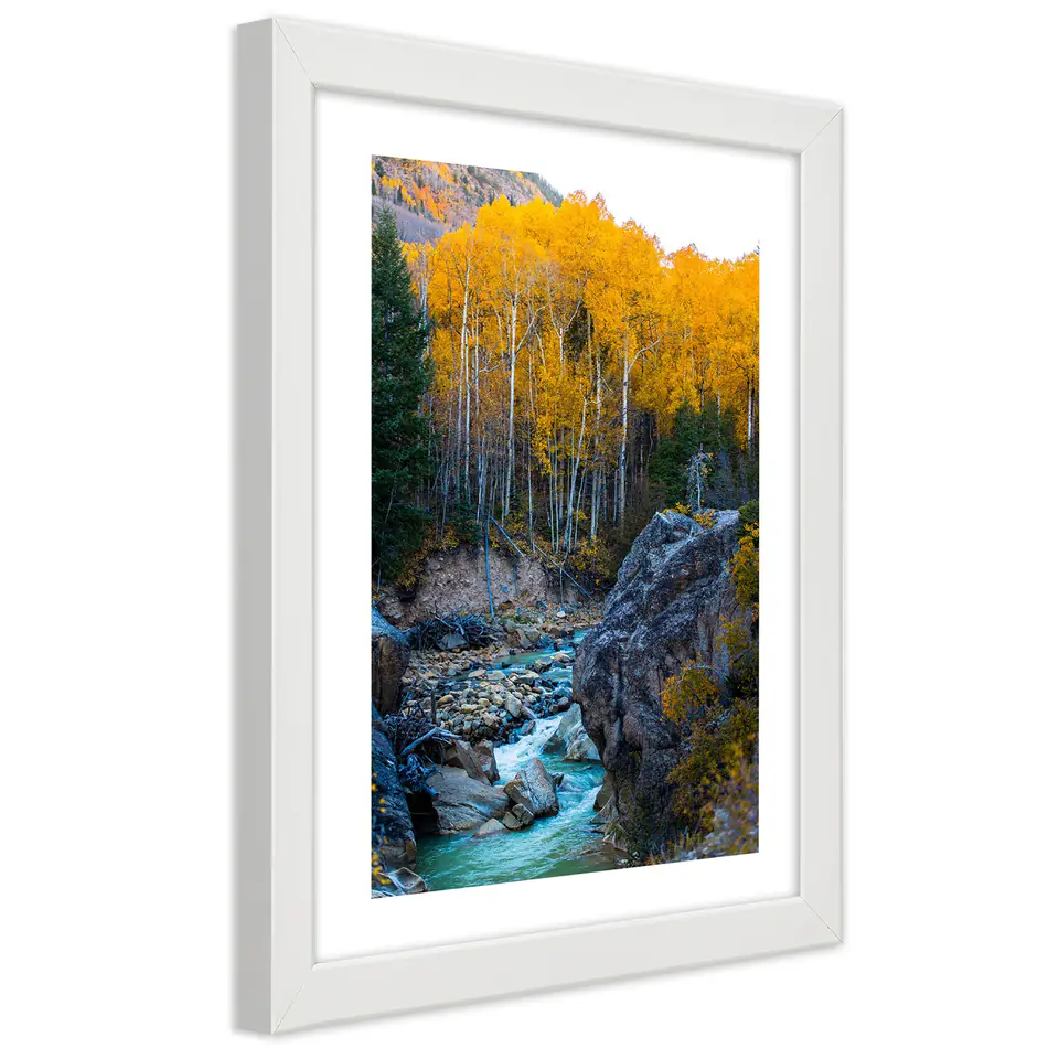 ⁨Poster in white frame, Stream in the forest (Size 20x30)⁩ at Wasserman.eu