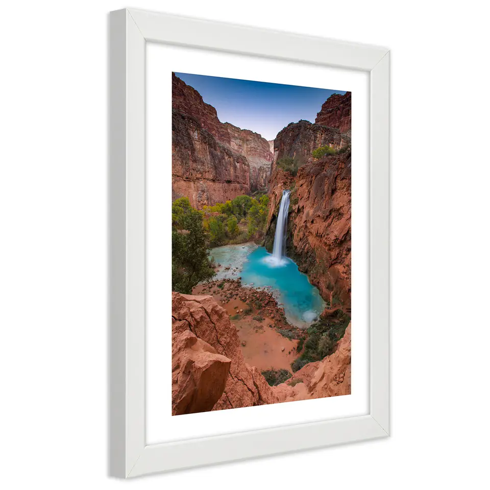 ⁨White frame poster, Blue waterfall among the rocks (Size 70x100)⁩ at Wasserman.eu