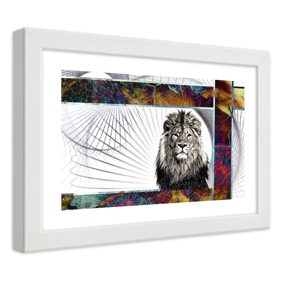 ⁨White frame poster, Majestic lion (Size 100x70)⁩ at Wasserman.eu