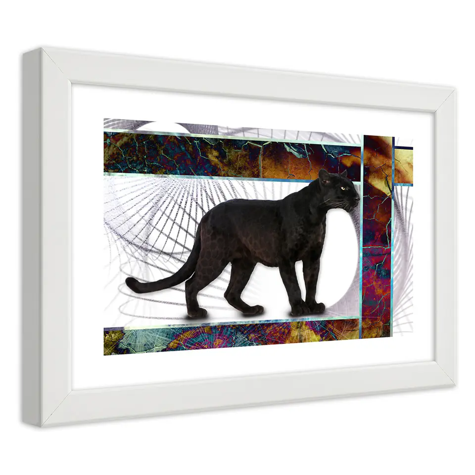 ⁨White frame poster, Alert Panther (Size 60x40)⁩ at Wasserman.eu