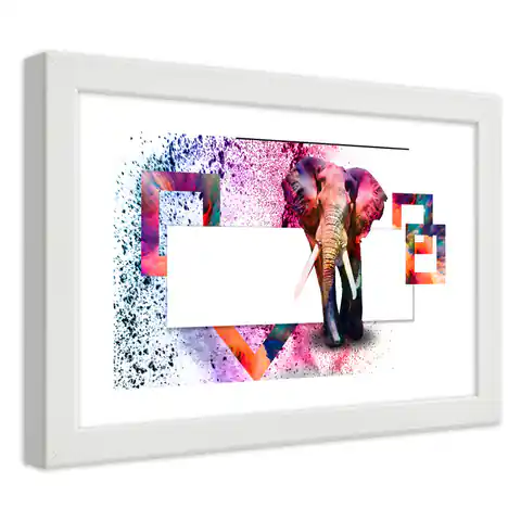 ⁨Poster in white frame, Colorful elephant (Size 100x70)⁩ at Wasserman.eu