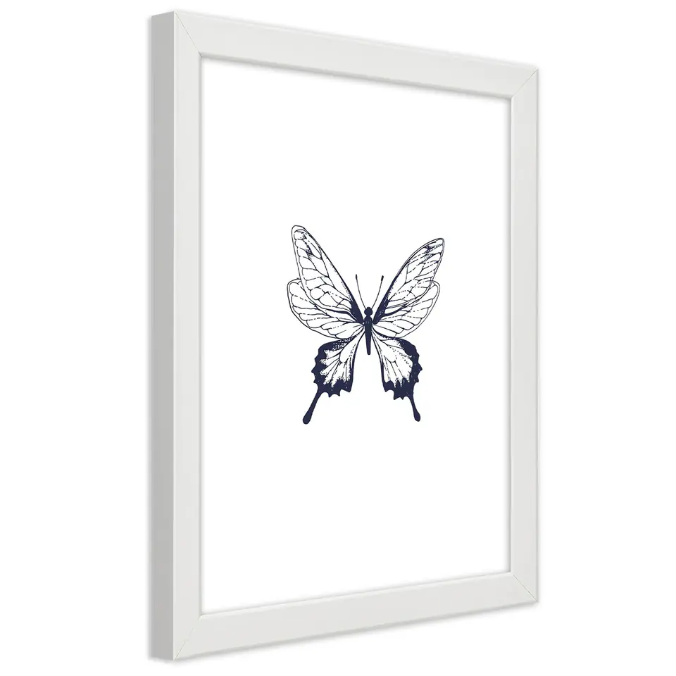 ⁨White frame poster, Drawn butterfly (Size 40x60)⁩ at Wasserman.eu