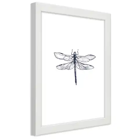 ⁨White frame poster, Dragonfly drawn (Size 30x45)⁩ at Wasserman.eu