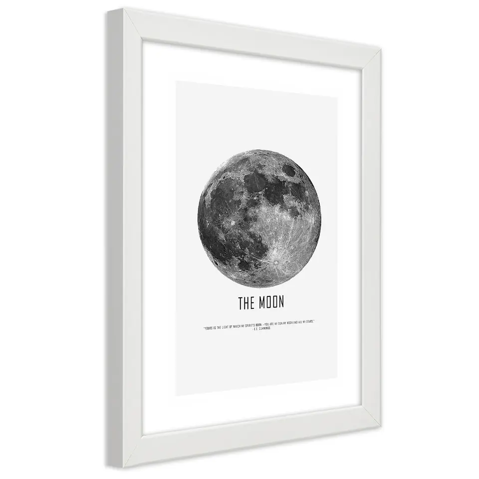 ⁨White framed poster, Moon (Size 40x60)⁩ at Wasserman.eu