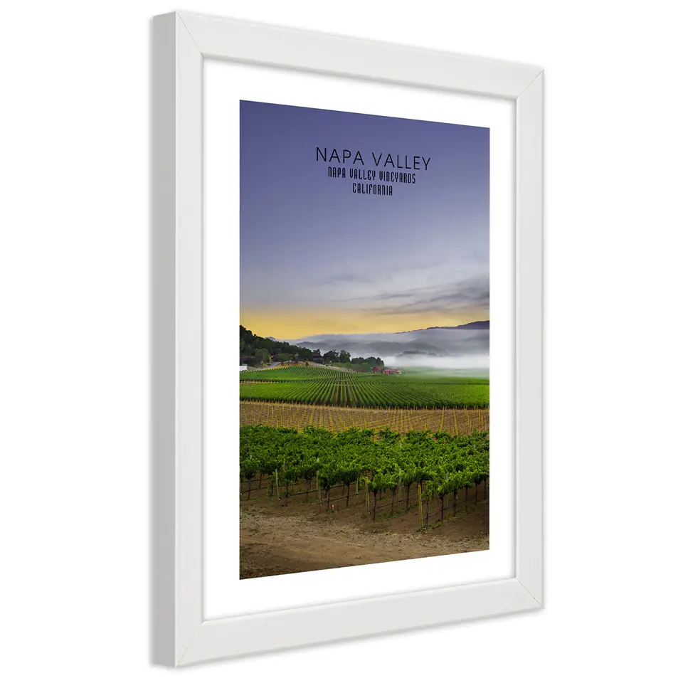 ⁨White Frame Poster, Evening at Napa Valley (Size 60x90)⁩ at Wasserman.eu