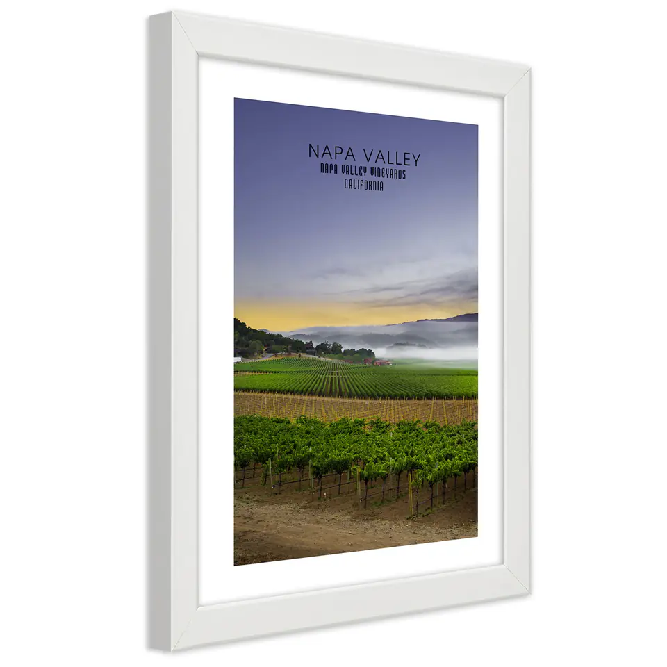 ⁨White frame poster, Evening at Napa Valley (Size 20x30)⁩ at Wasserman.eu