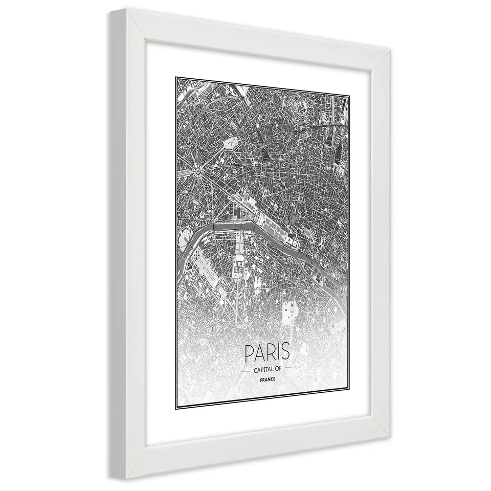 ⁨White frame poster, Plan of Paris (Size 20x30)⁩ at Wasserman.eu