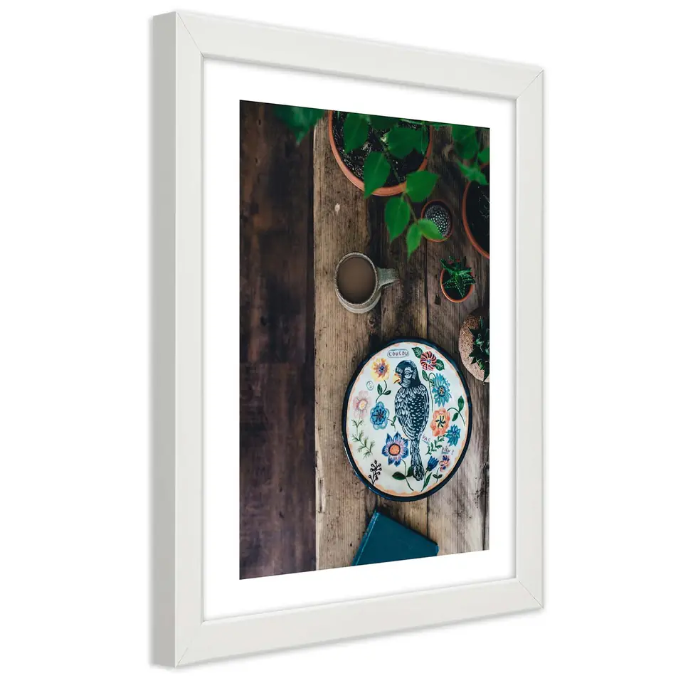 ⁨White frame poster, Embroidered bird (Size 70x100)⁩ at Wasserman.eu