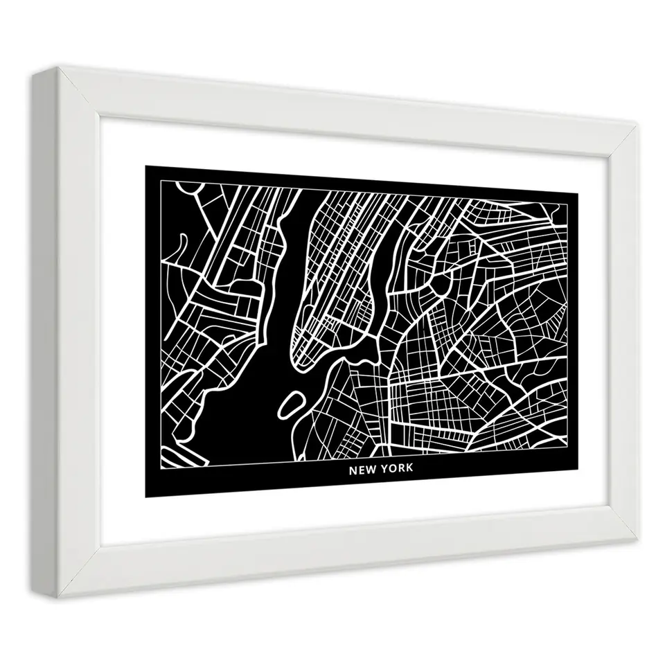 ⁨White Frame Poster, New York City Plan (Size 30x20)⁩ at Wasserman.eu