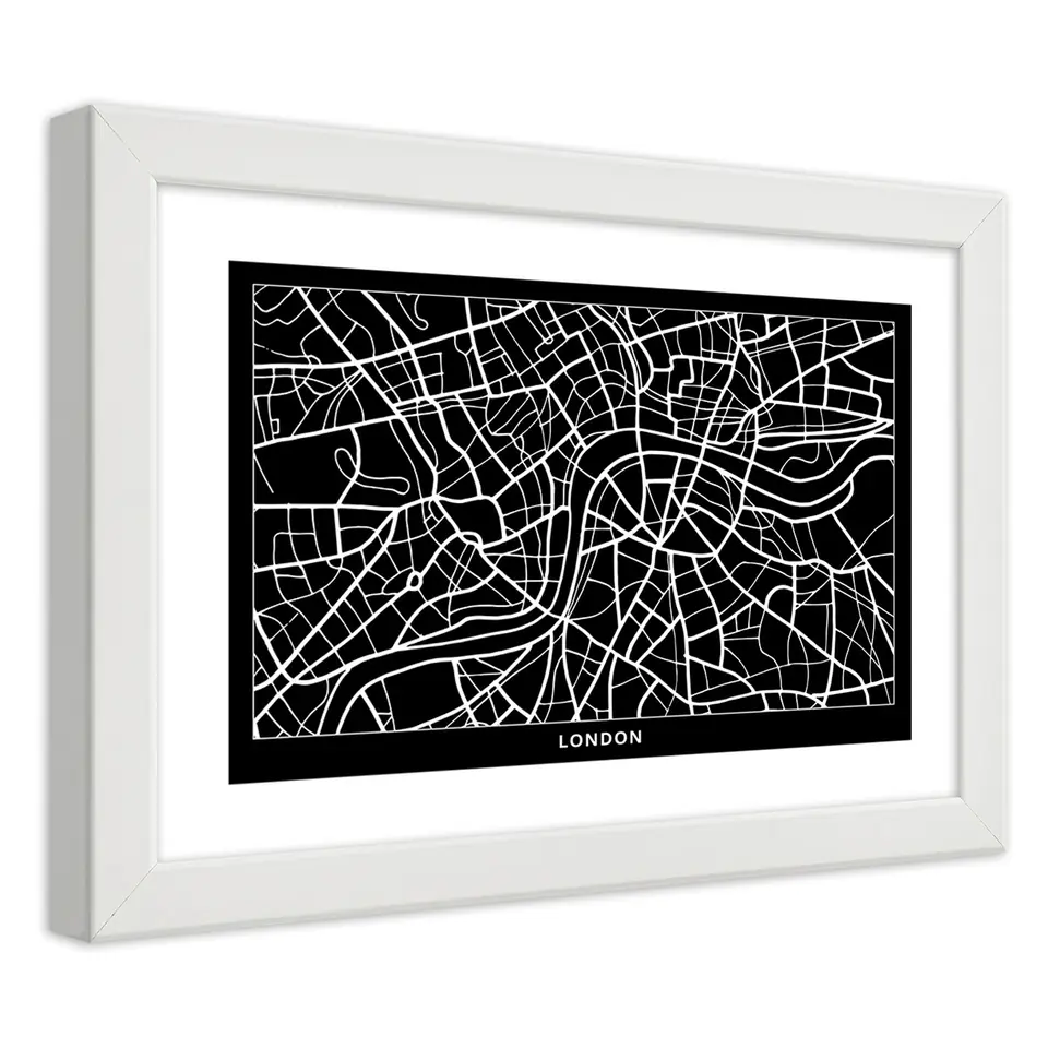 ⁨White frame poster, City Plan London (Size 100x70)⁩ at Wasserman.eu