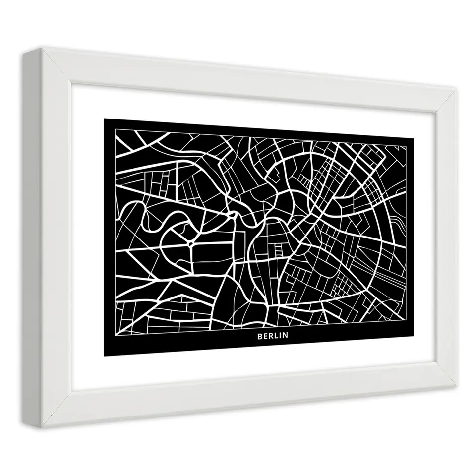 ⁨White frame poster, City plan Berlin (Size 100x70)⁩ at Wasserman.eu