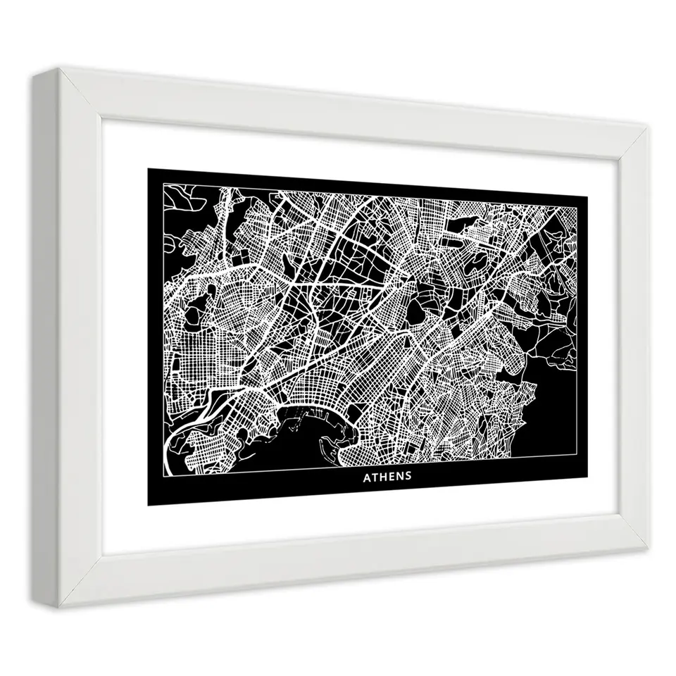 ⁨Poster in white frame, City plan of Athens (Size 100x70)⁩ at Wasserman.eu
