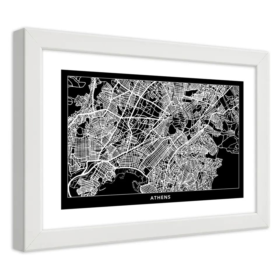 ⁨Poster in white frame, City plan of Athens (Size 60x40)⁩ at Wasserman.eu