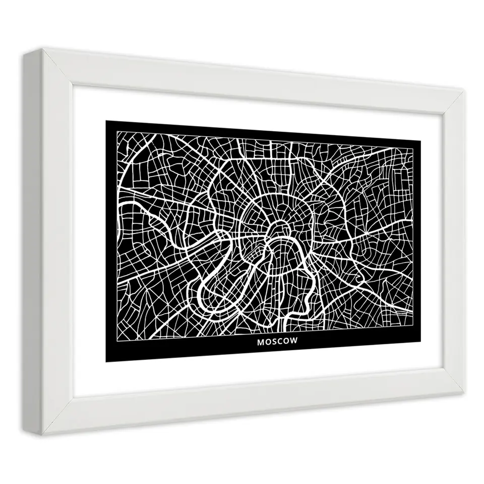 ⁨White frame poster, City plan Moscow (Size 100x70)⁩ at Wasserman.eu