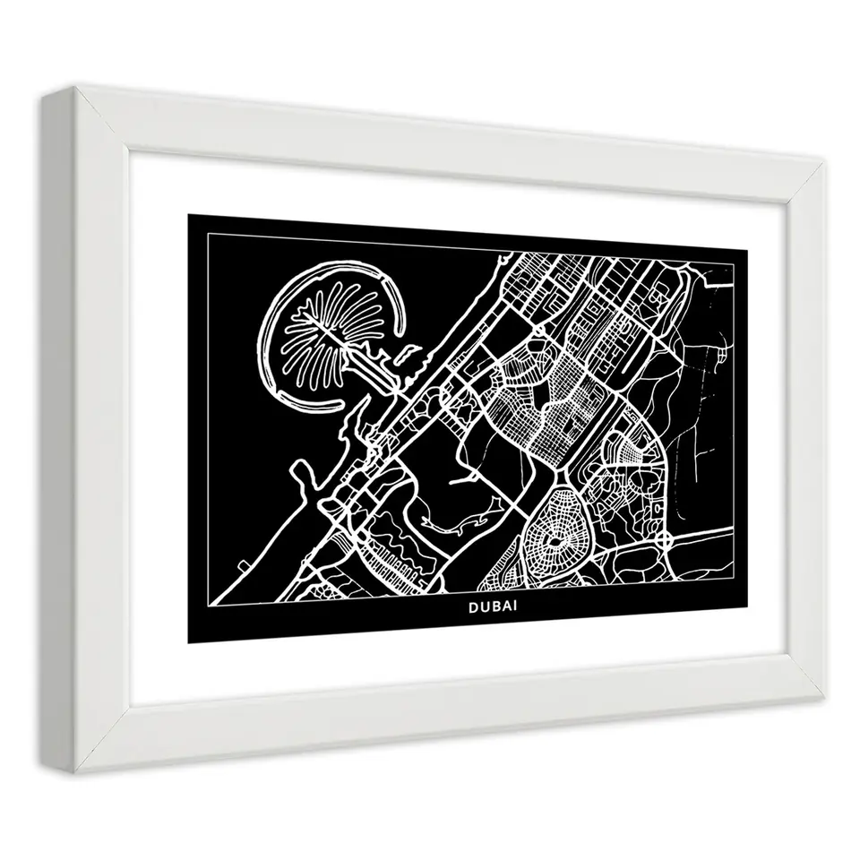 ⁨White frame poster, Dubai City Plan (Size 30x20)⁩ at Wasserman.eu