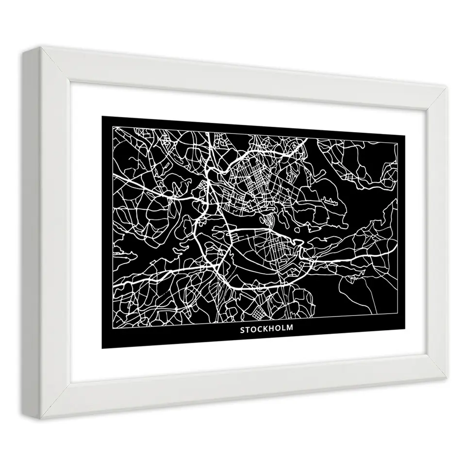 ⁨White frame poster, City plan Stockholm (Size 30x20)⁩ at Wasserman.eu