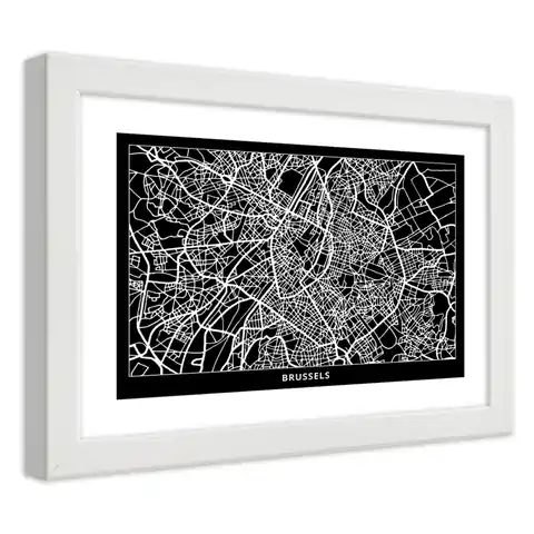 ⁨Poster in white frame, City plan Brussels (Size 100x70)⁩ at Wasserman.eu