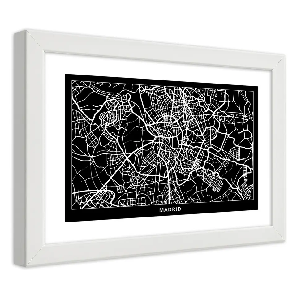 ⁨Poster in white frame, City plan Madrid (Size 90x60)⁩ at Wasserman.eu