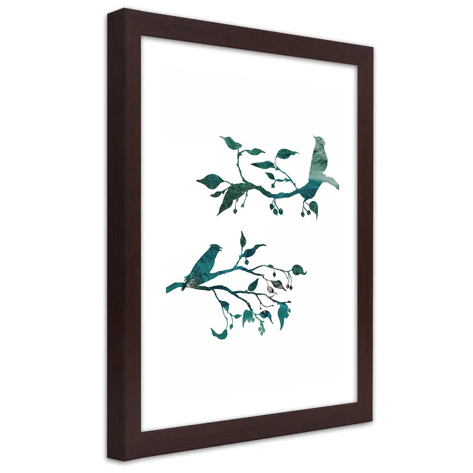 ⁨Poster in brown frame, Birds on twigs (Size 30x45)⁩ at Wasserman.eu