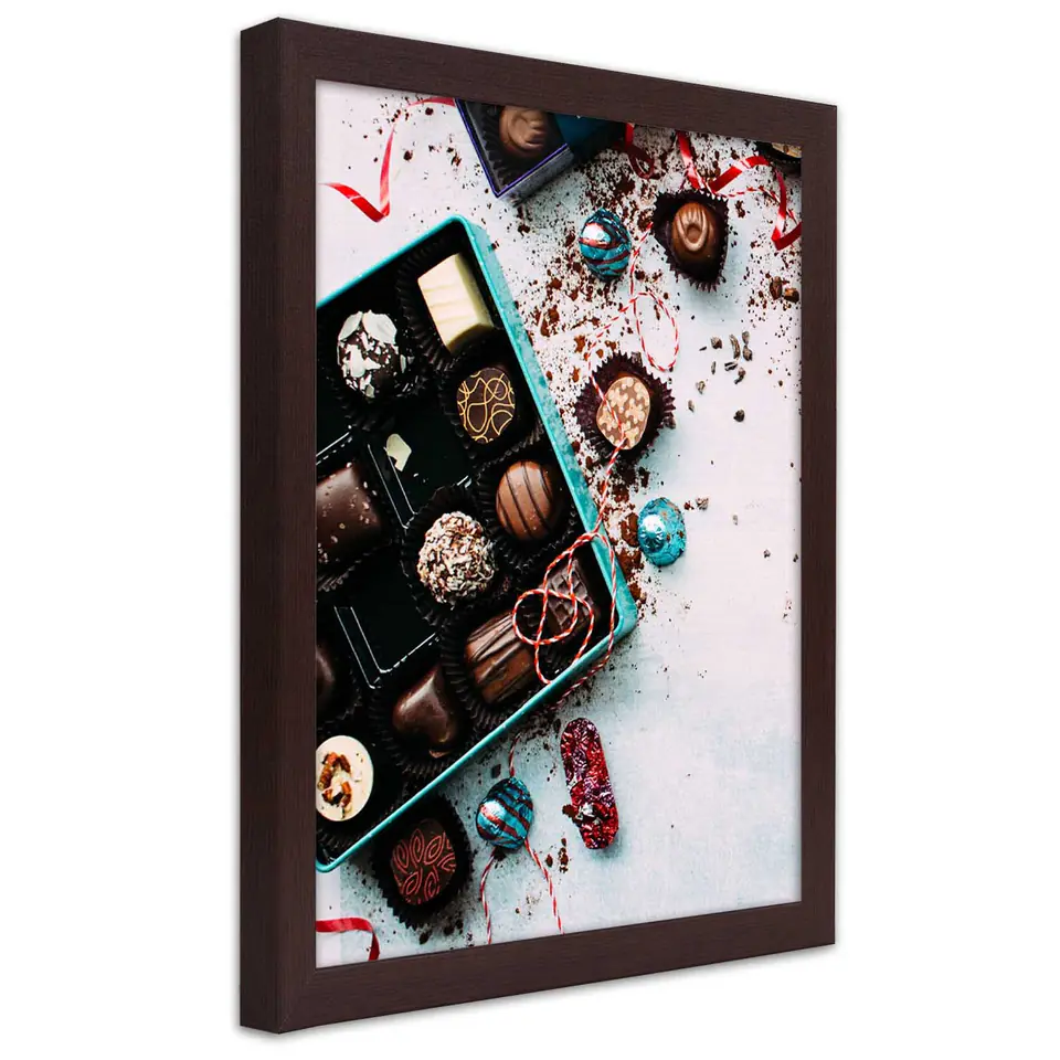 ⁨Poster in brown frame, Colorful pralines (Size 20x30)⁩ at Wasserman.eu