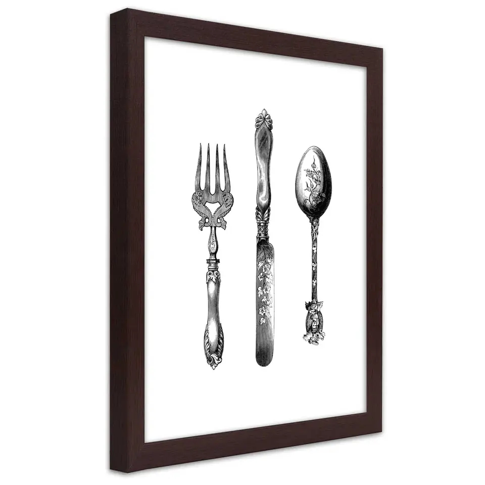 ⁨Poster in brown frame, Rustic cutlery (Size 40x60)⁩ at Wasserman.eu