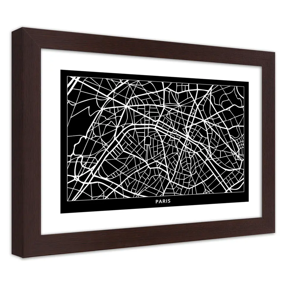 ⁨Poster in bronze frame, City plan Paris (Size 100x70)⁩ at Wasserman.eu