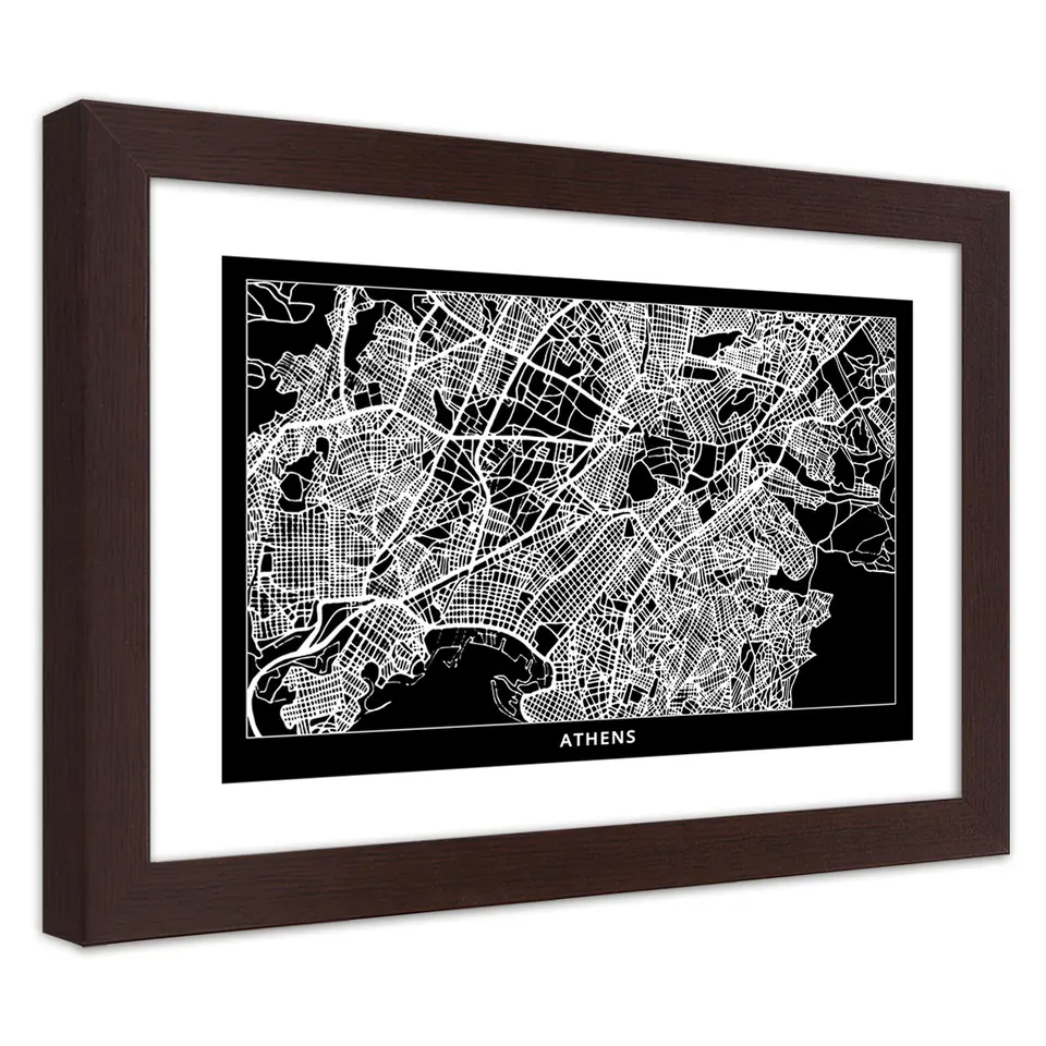 ⁨Poster in bronze frame, City plan of Athens (Size 100x70)⁩ at Wasserman.eu