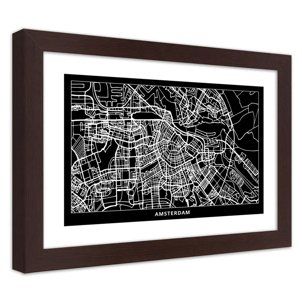 ⁨Poster in bronze frame, City plan Amsterdam (Size 100x70)⁩ at Wasserman.eu