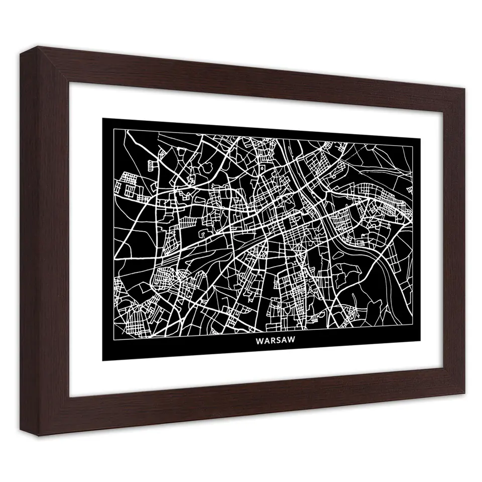 ⁨Poster in bronze frame, City plan Warsaw (Size 60x40)⁩ at Wasserman.eu