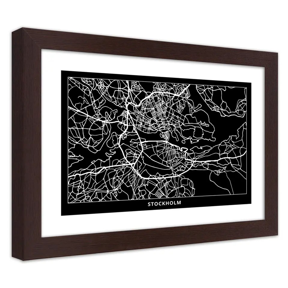 ⁨Poster in bronze frame, City plan Stockholm (Size 100x70)⁩ at Wasserman.eu