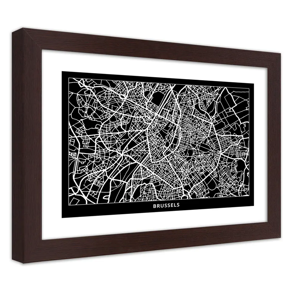 ⁨Poster in bronze frame, City plan Brussels (Size 100x70)⁩ at Wasserman.eu