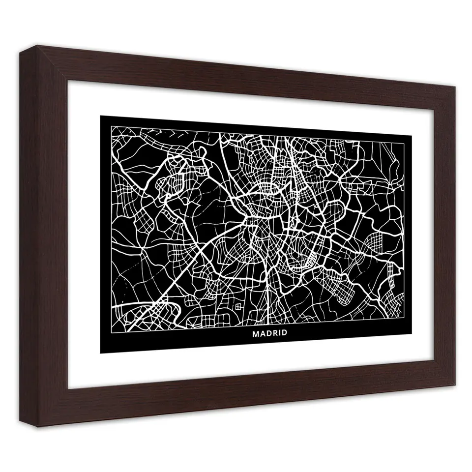 ⁨Bronze frame poster, City plan Madrid (Size 30x20)⁩ at Wasserman.eu