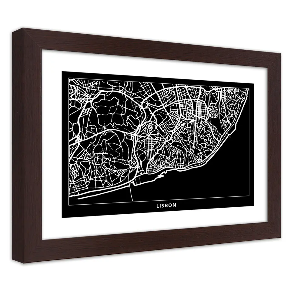 ⁨Poster in bronze frame, City plan Lisbon (Size 30x20)⁩ at Wasserman.eu