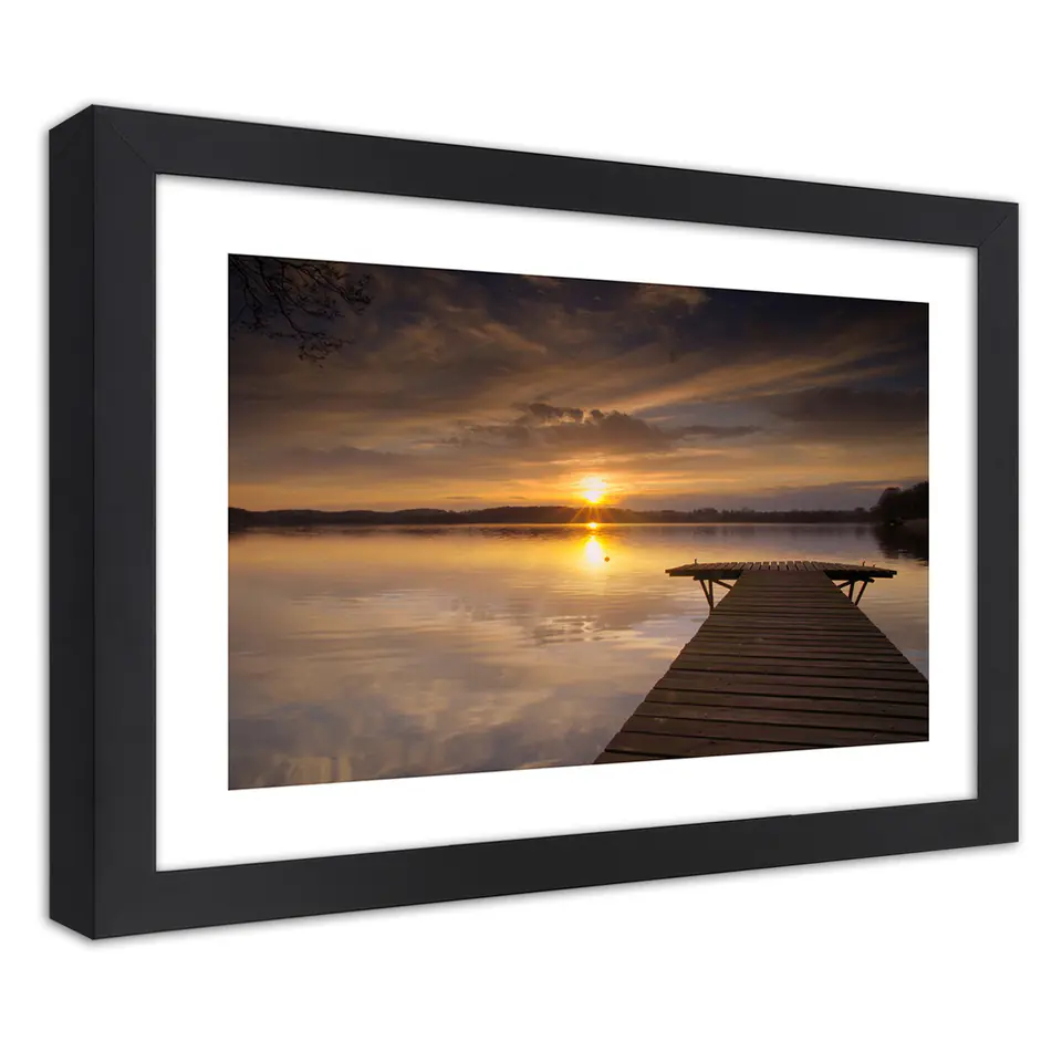 ⁨Poster in black frame, Pier on the lake (Size 90x60)⁩ at Wasserman.eu