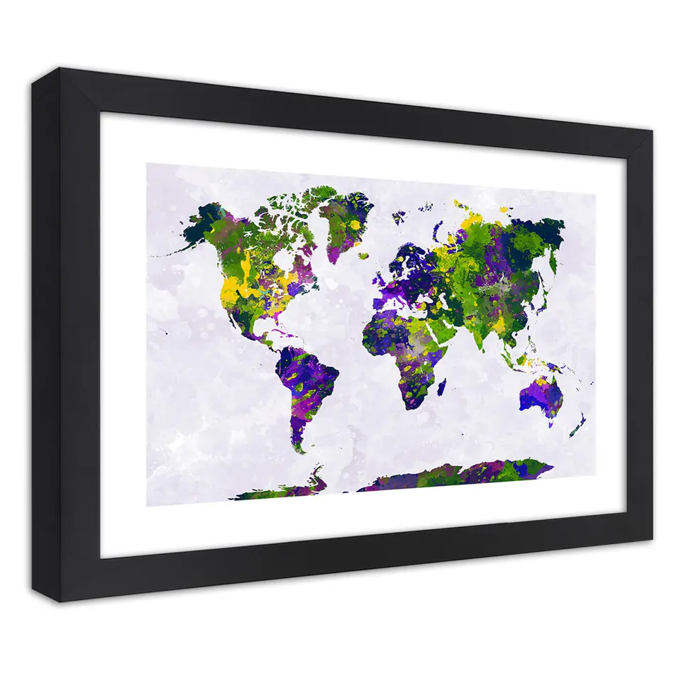 ⁨Obraz w ramie, Malowana mapa świata (Rozmiar 30x20)⁩ w sklepie Wasserman.eu