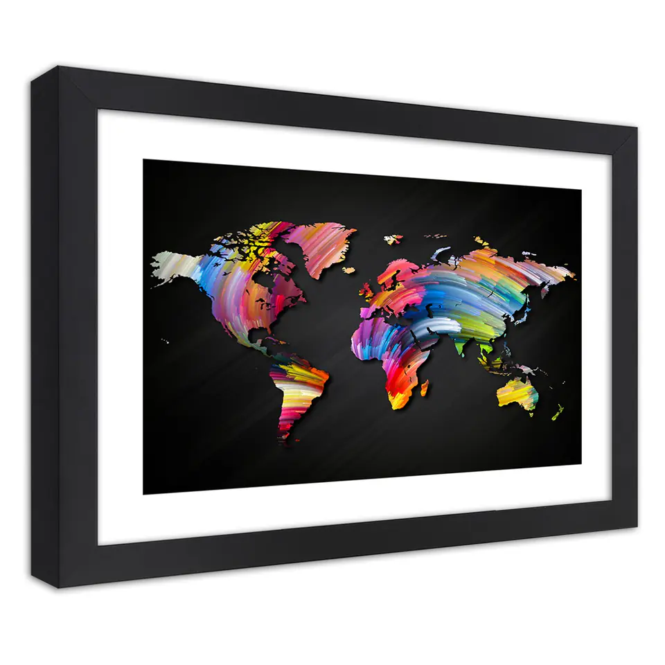 ⁨Obraz w ramie, Mapa świata w różnych kolorach (Rozmiar 100x70)⁩ w sklepie Wasserman.eu