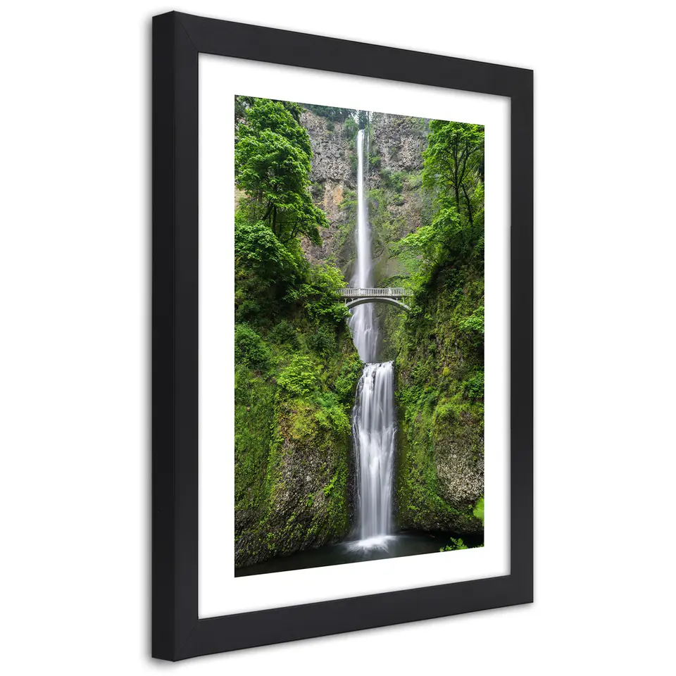 ⁨Poster in black frame, Bridge over the waterfall (Size 30x45)⁩ at Wasserman.eu