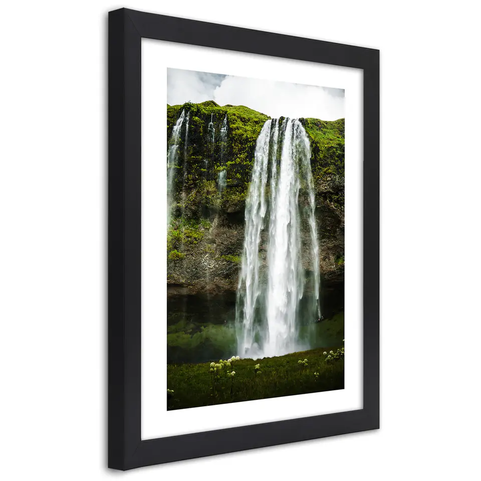 ⁨Black frame poster, Waterfall in the green mountains (Size 20x30)⁩ at Wasserman.eu