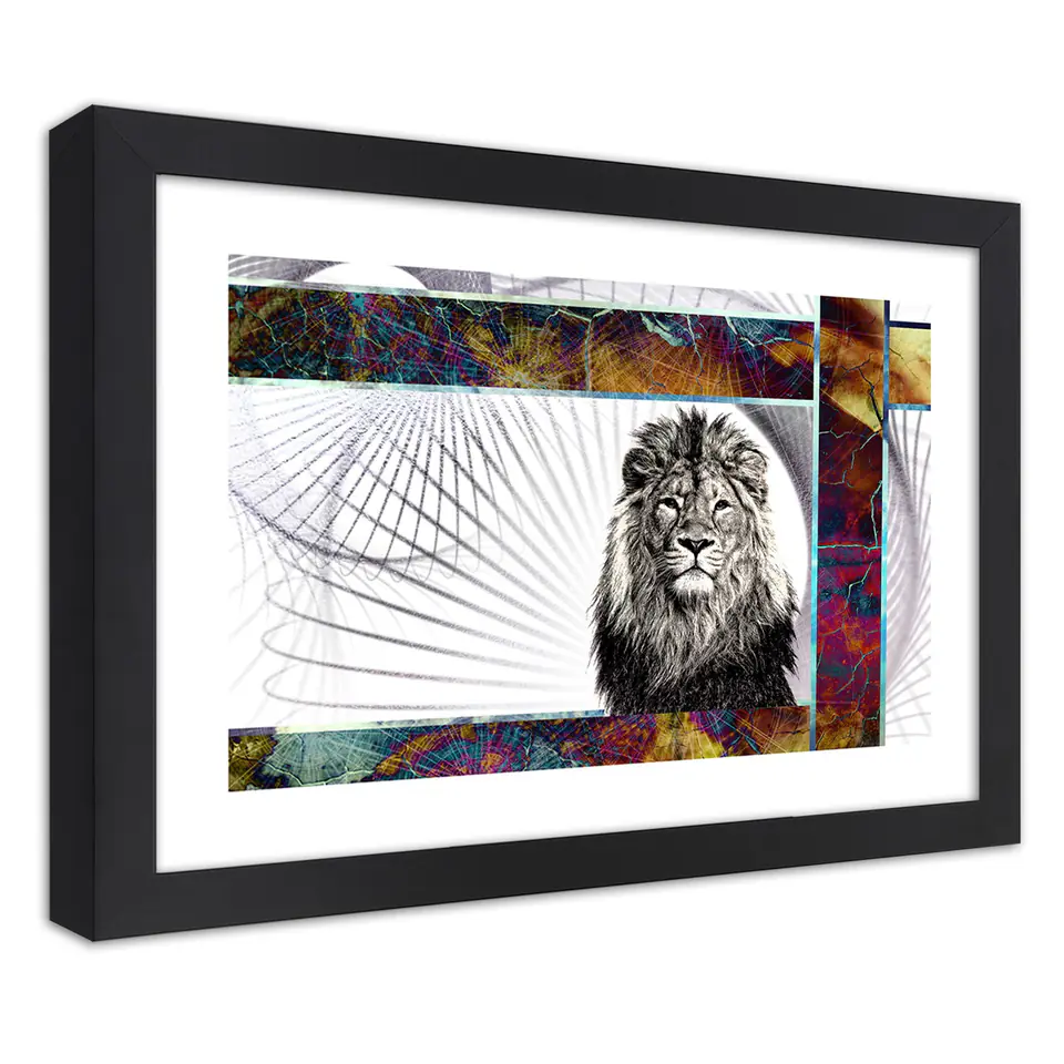 ⁨Poster in black frame, Majestic lion (Size 100x70)⁩ at Wasserman.eu