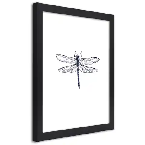 ⁨Poster in black frame, Dragonfly drawn (Size 30x45)⁩ at Wasserman.eu