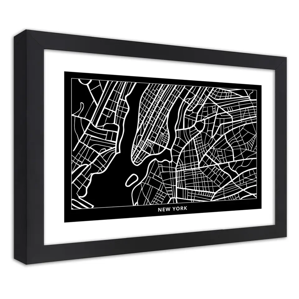 ⁨Poster in black frame, City plan New York (Size 100x70)⁩ at Wasserman.eu