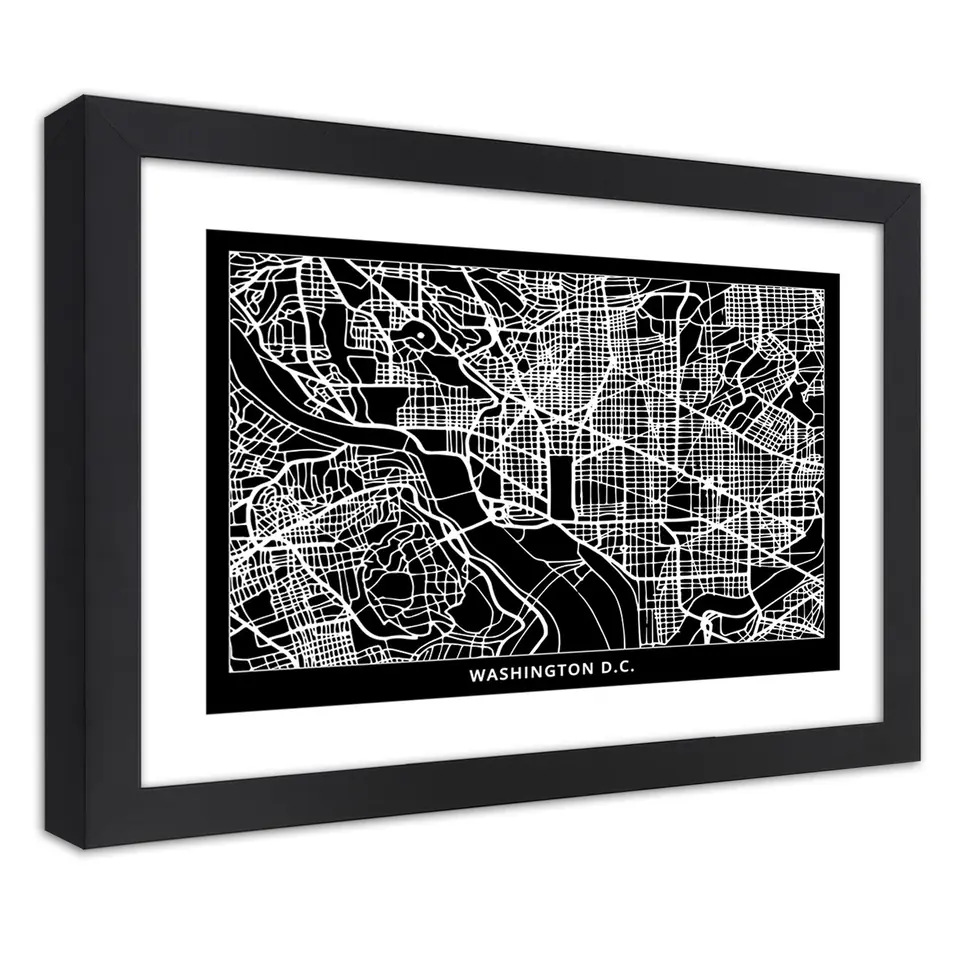 ⁨Poster in black frame, Washington City Plan (Size 100x70)⁩ at Wasserman.eu