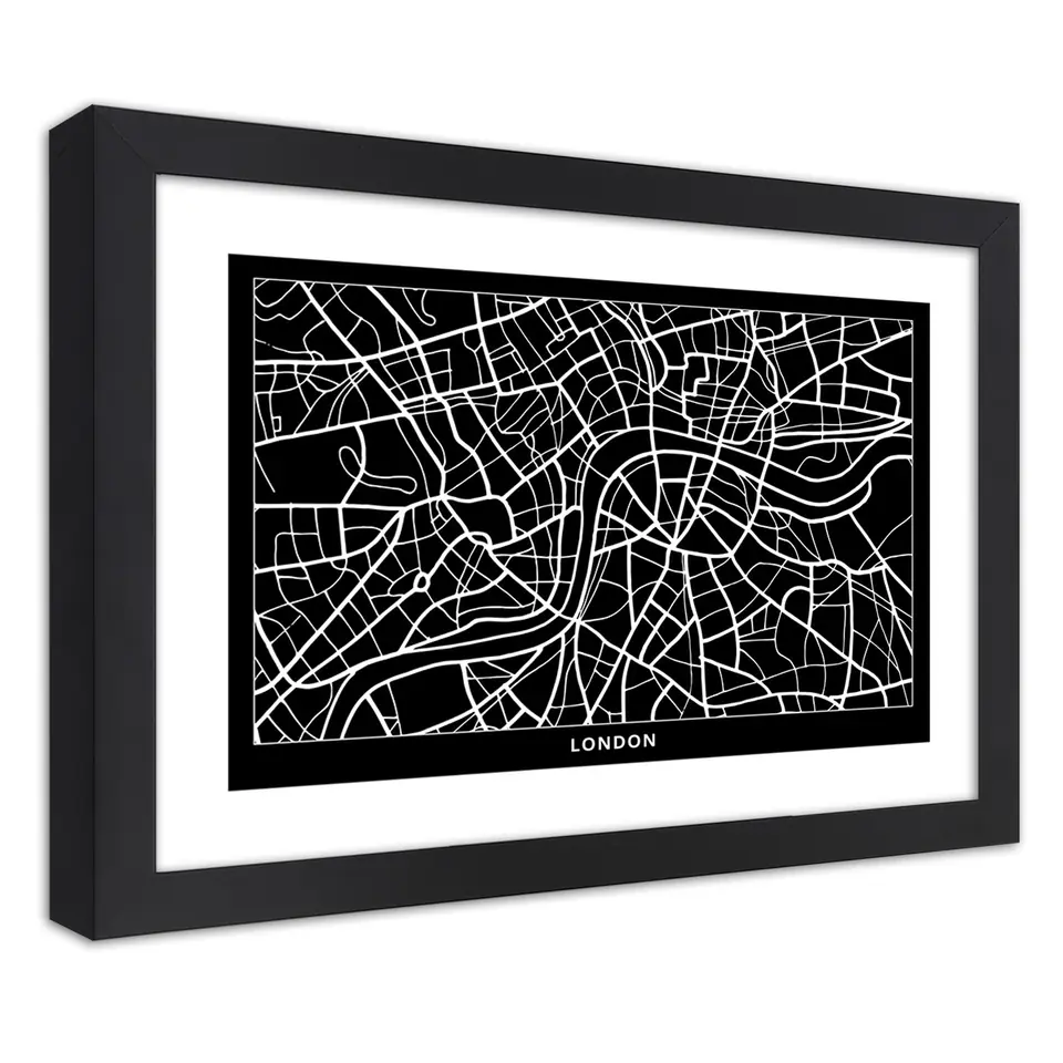 ⁨Poster in black frame, City plan London (Size 30x20)⁩ at Wasserman.eu