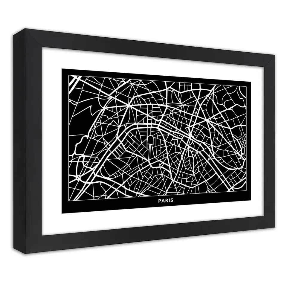 ⁨Poster in black frame, City plan Paris (Size 100x70)⁩ at Wasserman.eu