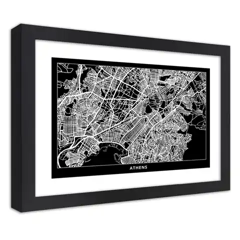 ⁨Poster in black frame, City plan of Athens (Size 100x70)⁩ at Wasserman.eu