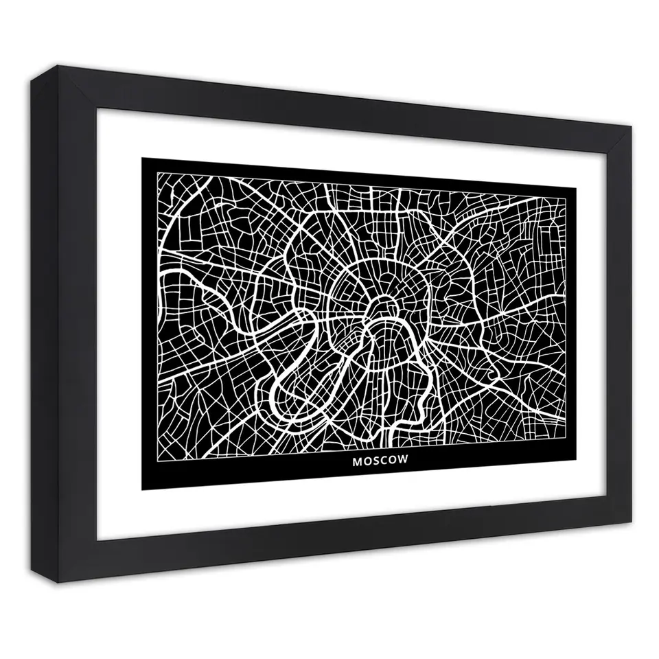 ⁨Poster in black frame, City plan Moscow (Size 100x70)⁩ at Wasserman.eu