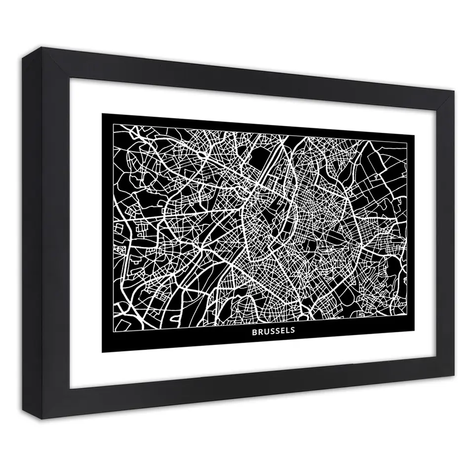 ⁨Poster in black frame, City plan Brussels (Size 30x20)⁩ at Wasserman.eu